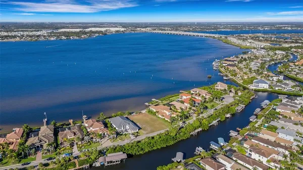 a view of a lake from a yard