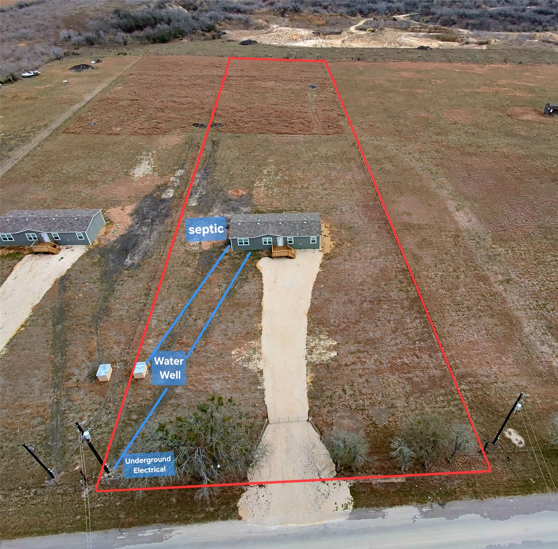 6965 Seawillow Road Lockhart, TX 78644 - Photo 1 of 1 Property has private water well, Aerobic Septic System, and underground electrical line from the Rd to the house.