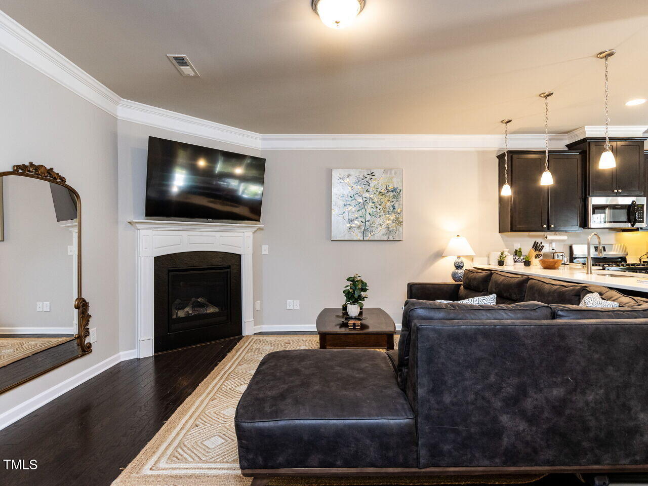 6341 Grace Lily Drive Raleigh, NC 27607 - Photo 10 of 29 a living room with furniture a flat screen tv and a fireplace