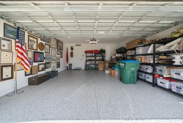 a view of a park with large trees