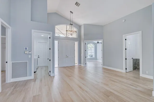 a view of a room with racks on the wall