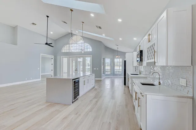 a bathroom with a bathtub and shower
