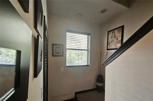 a view of hallway with windows