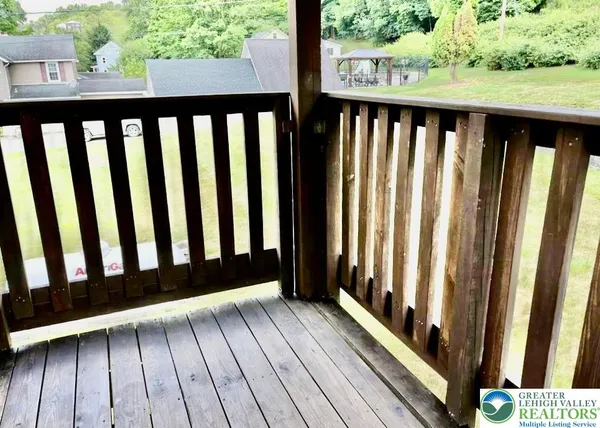 a view of wooden balcony