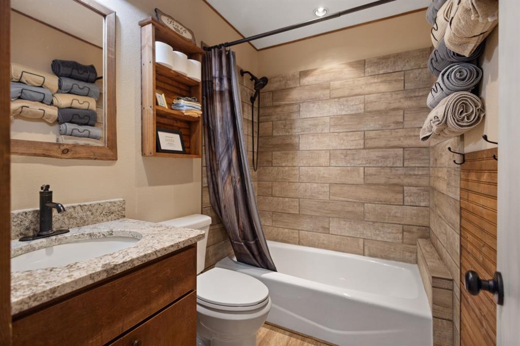 227 Scenic Road Trinidad, TX 75163 - Photo 19 of 40 a bathroom with a granite countertop sink a toilet and shower