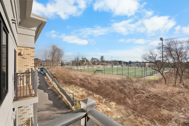 a view of a lake with a terrace