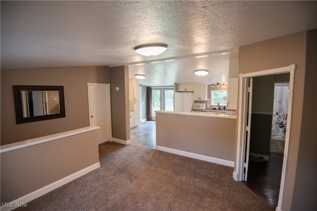 4594 Center Road Andover, OH 44003 - Photo 12 of 39 Living Room featuring a textured ceiling and dark carpet