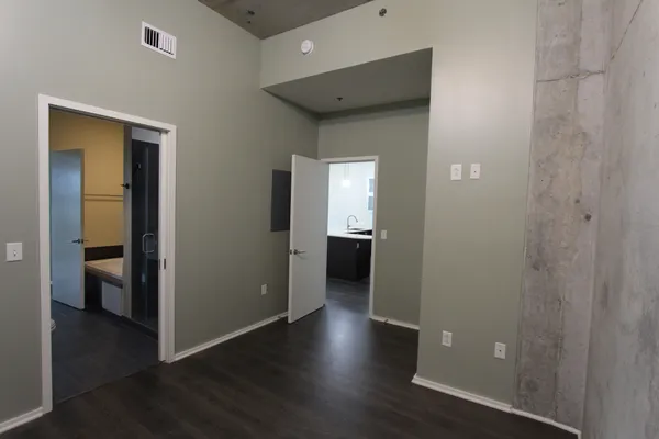 a view of a livingroom with wooden floor
