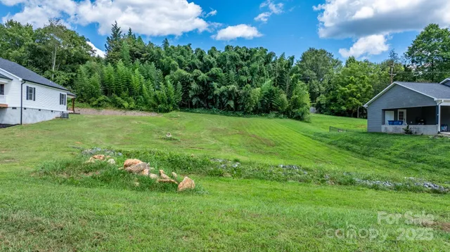 a view of a house with backyard and garden