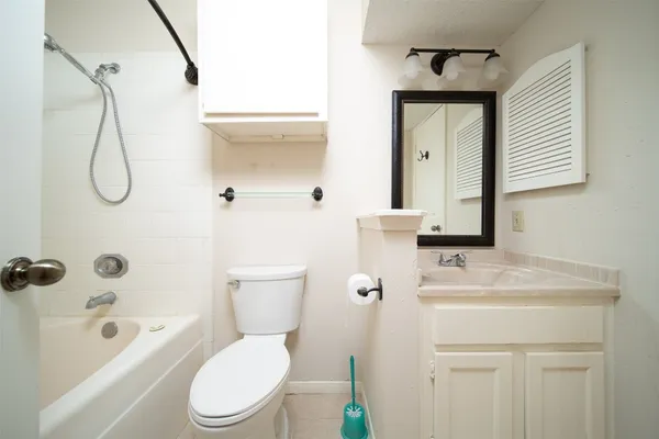 a bathroom with a sink a toilet and a mirror