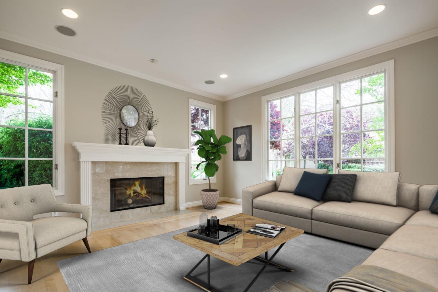 290 Gloria Circle Menlo Park, CA 94025 - Photo 11 of 41 a living room with furniture and a fireplace