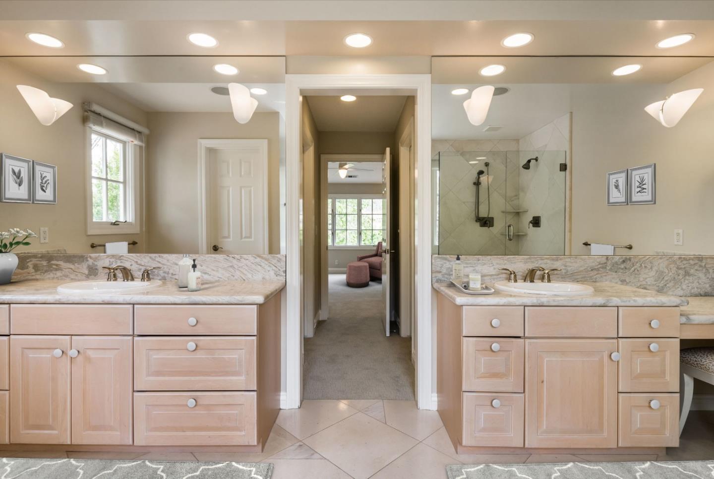 290 Gloria Circle Menlo Park, CA 94025 - Photo 34 of 41 a bathroom with a granite countertop sink mirror and a