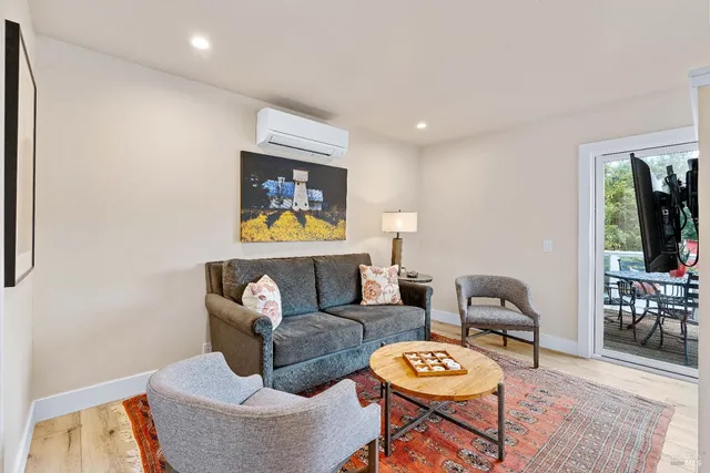 a view of a street with a building in the background