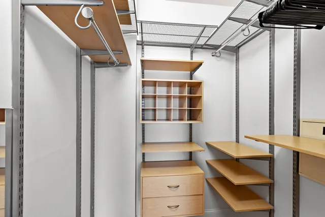 a view of walk in closet with empty racks