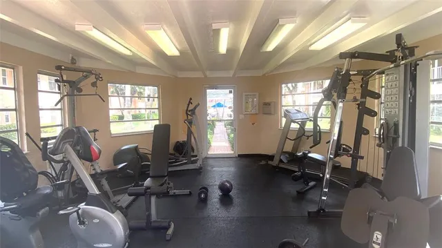 a view of a room with gym equipment