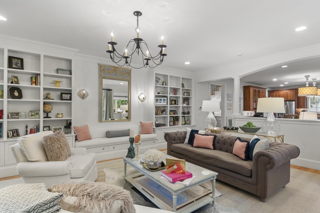38 Longacre Road Needham, MA 02492 - Photo 17 of 42 a living room with furniture or outdoor view and a chandelier