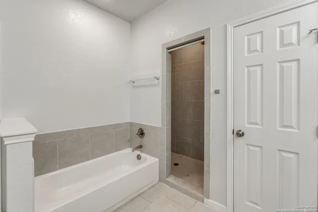 a bathroom with a double vanity sink a large mirror and a bathtub