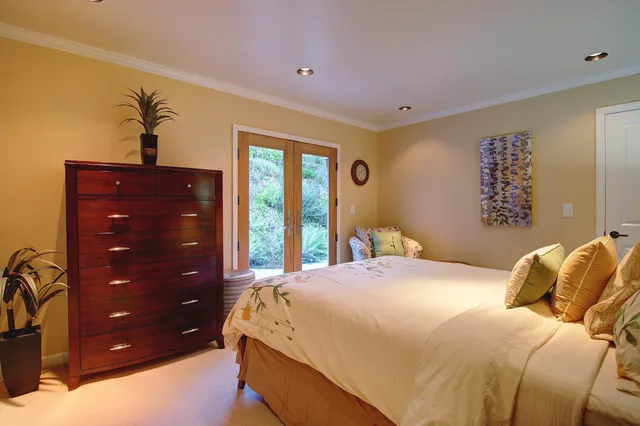 a bedroom with a bed and a closet