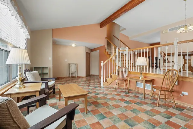 a living room with a couch and a coffee table