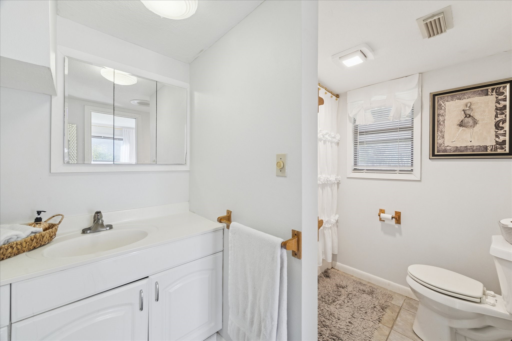 6 B Davidson Lane Huffman, TX 77336 - Photo 13 of 20 This bathroom features a clean, bright design with a white vanity offering both functionality and style.