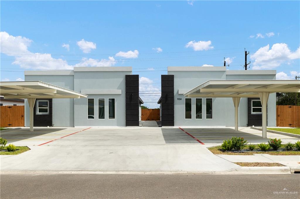 Contemporary house with stucco siding