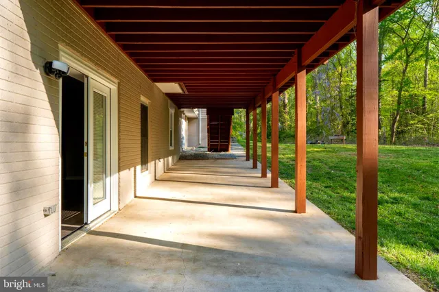 a view of a porch with garden