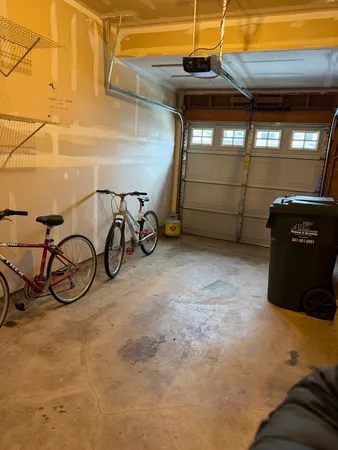 a view of a garage with furniture