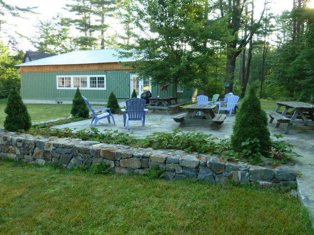 patio and rock wall