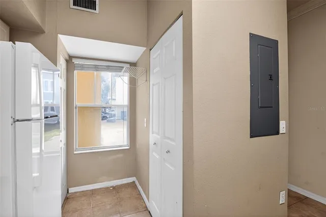 a view of a room with racks on the wall