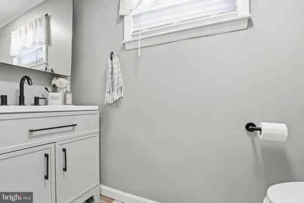 a bathroom with a sink toilet and mirror