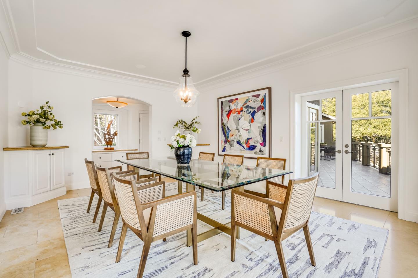 540 Moore Road Woodside, CA 94062 - Photo 40 of 85 a view of a dining room with furniture wooden floor and a chandelier