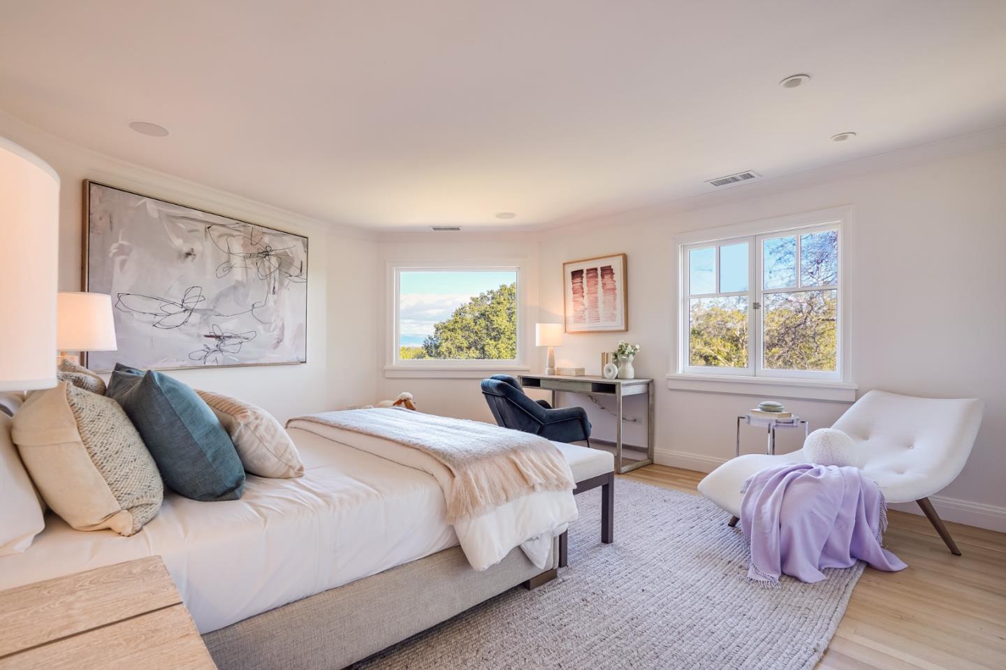 540 Moore Road Woodside, CA 94062 - Photo 57 of 85 a spacious bedroom with two beds and a large window