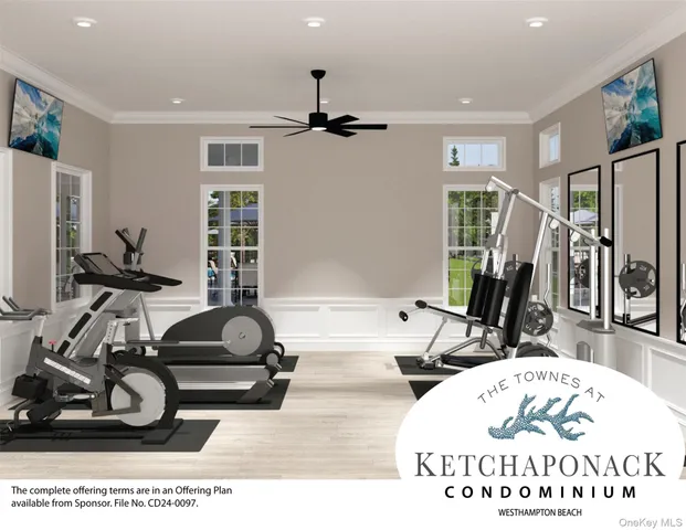 a room with gym equipment and a large window