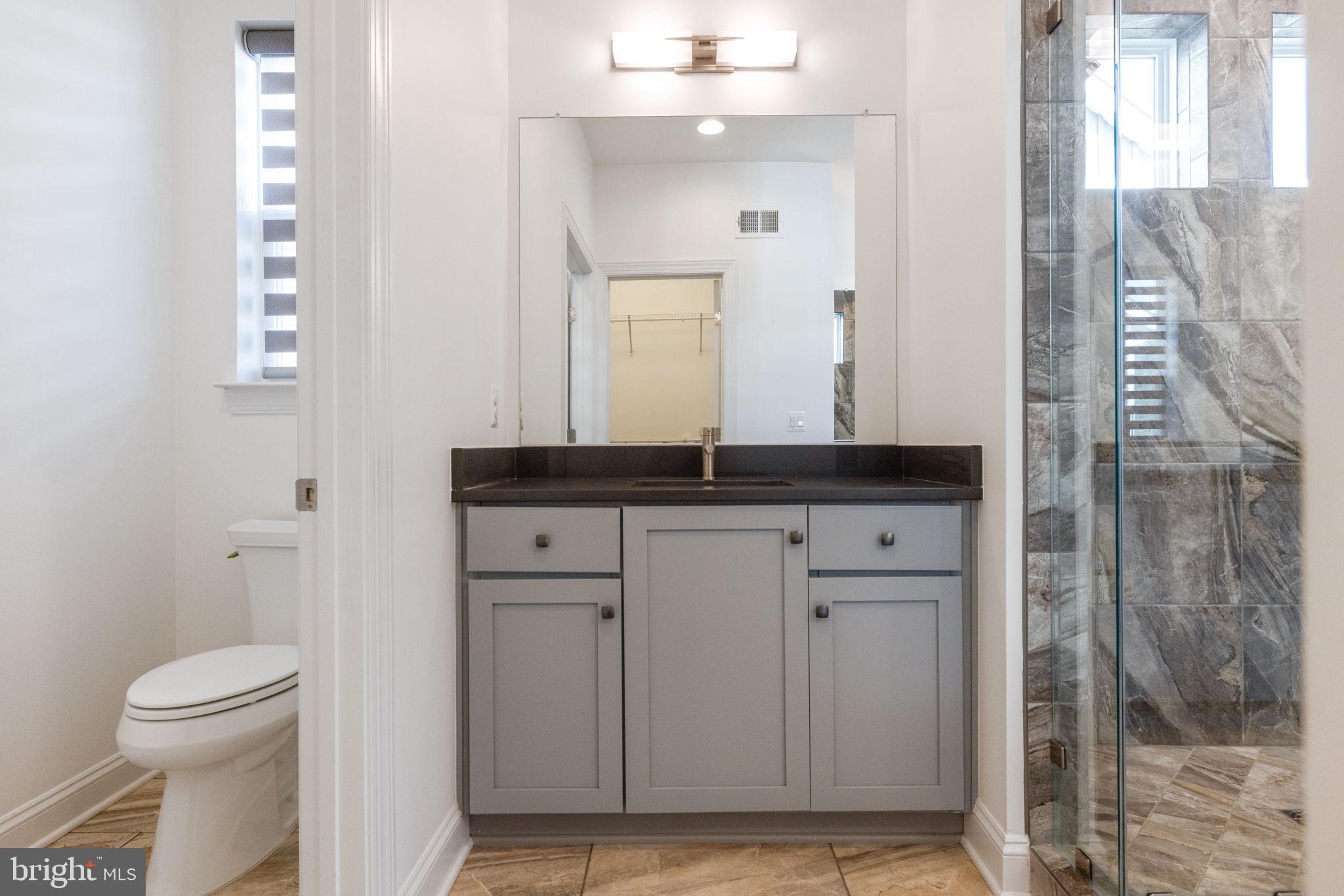 112 Flycatcher Way White Post, VA 22663 - Photo 30 of 59 a bathroom with a granite countertop sink a toilet and a mirror