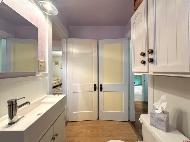 a bathroom with a shower and a sink