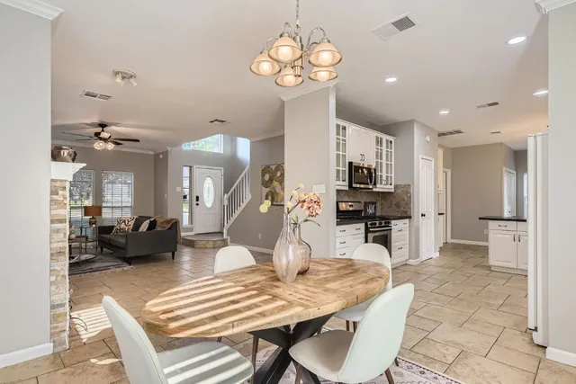 a view of a dining room and livingroom view