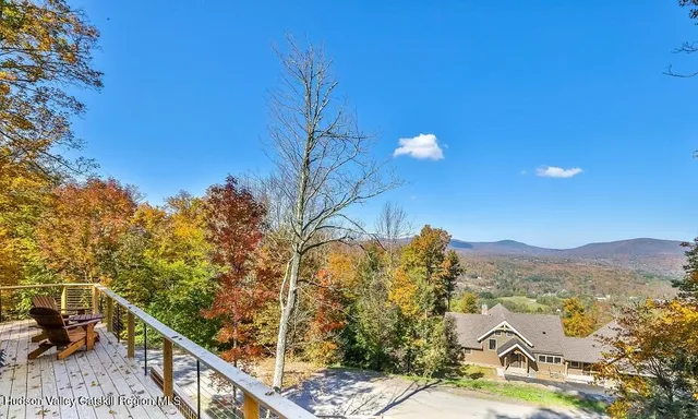 a view of a city and a mountain