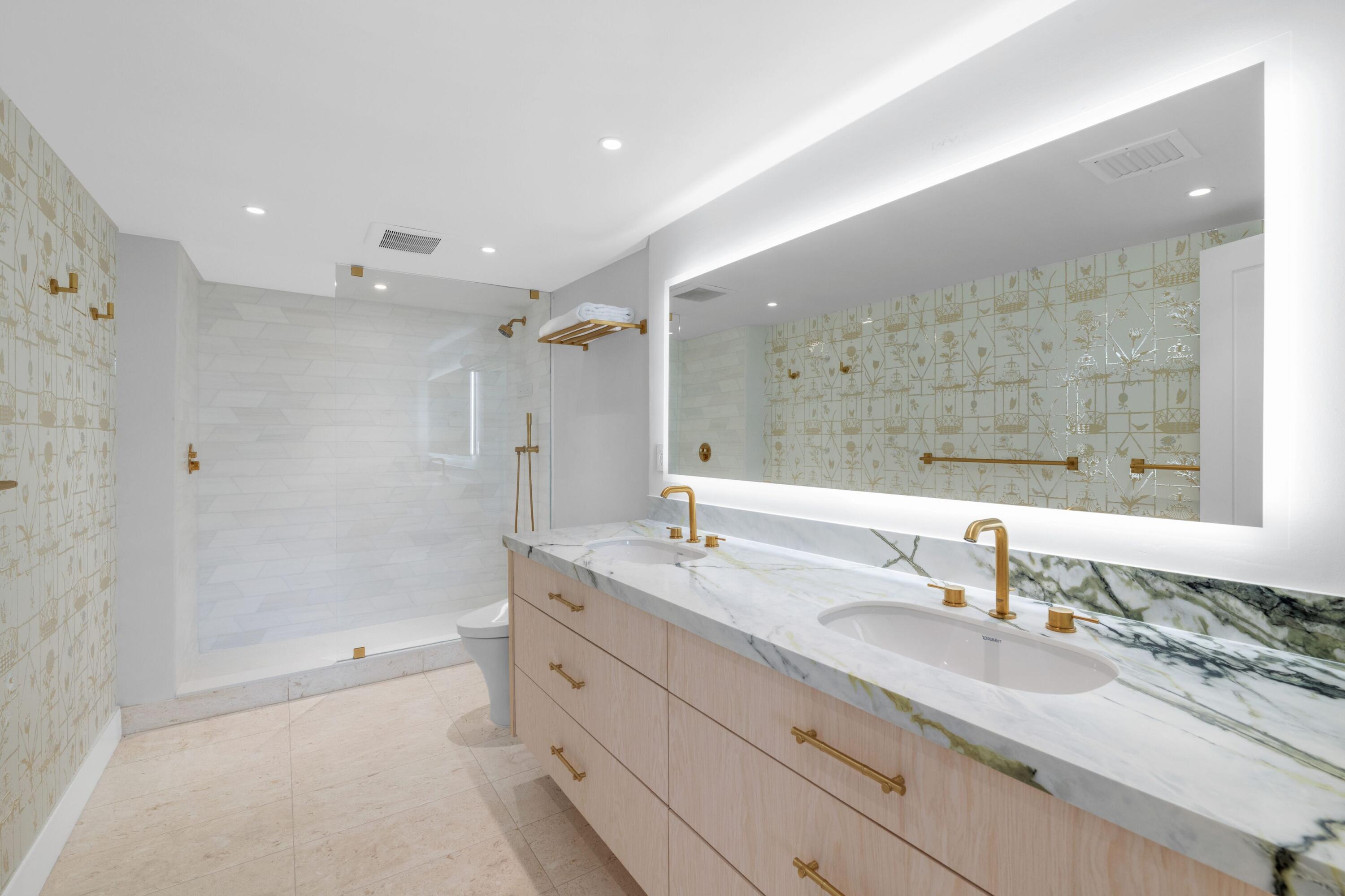 2773 South Ocean Boulevard, Unit 209 Palm Beach, FL 33480 - Photo 23 of 30 a bathroom with a granite countertop sink mirror and double