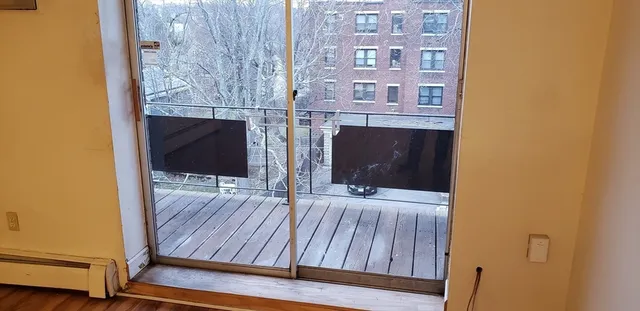 a room with a fireplace