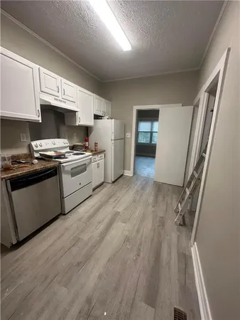 a kitchen with a stove a sink and a refrigerator