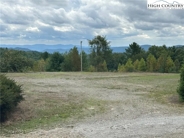 a view of a field with trees in the background