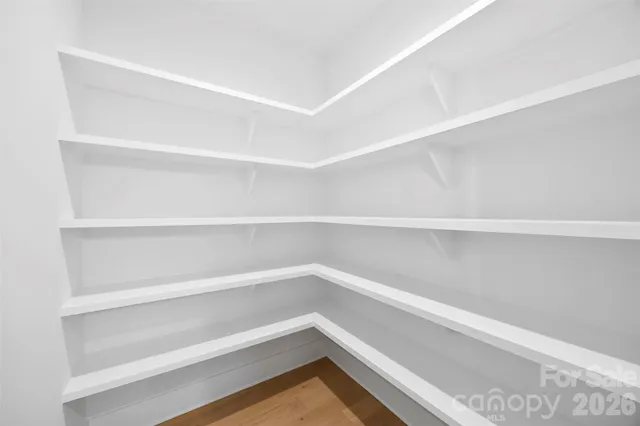 a view of walk in closet with empty racks