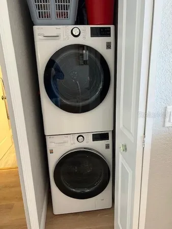 a utility room with dryer and washer