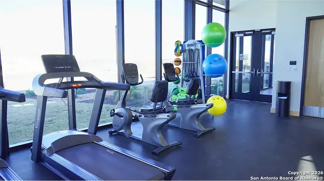 a room with gym equipment