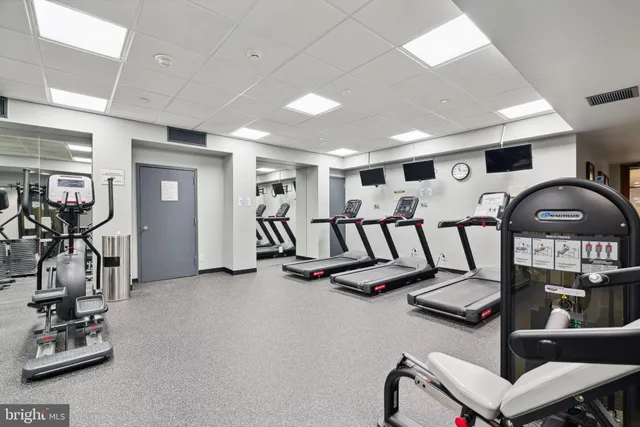 a view of a room with gym equipment