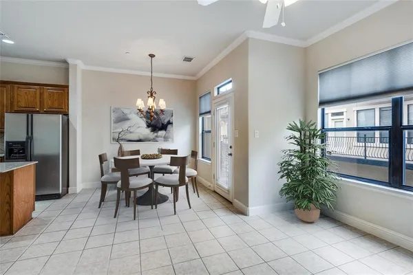 a dining room well furnished