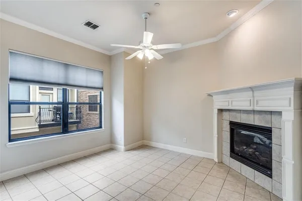 a view of a kitchen with a stove cabinets and a fireplace