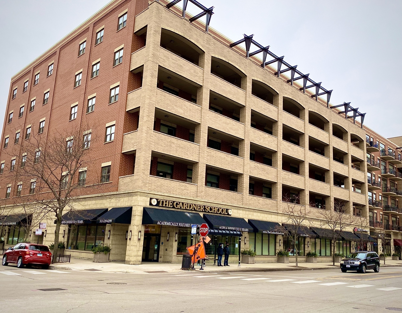 a view of a building on a street