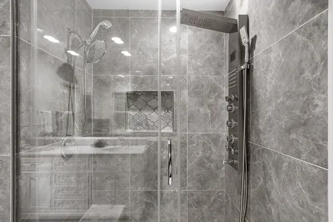 a bathroom with a shower