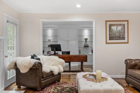 a bedroom with furniture and a bed